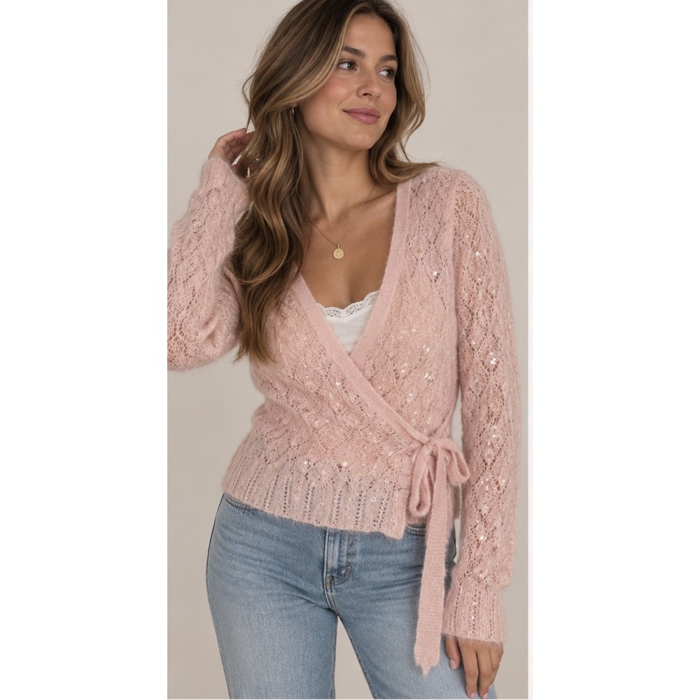 Mohair Wrap Cardigan Medium Pink Sequin Balletcore Coquette Fairycore Y2K